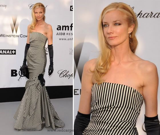 Joely Richardson shows off her lean figure in this stripey Ralph Lauren 