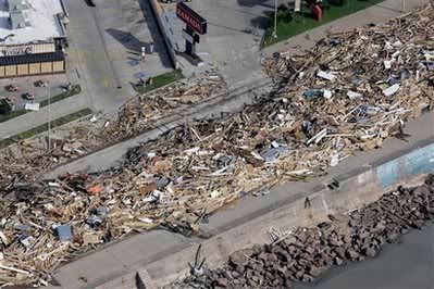 Debris from Hurricane Ike lines the seawall Monday, Sept. 15, 2008 in Galveston, Texas. Pictures, Images and Photos