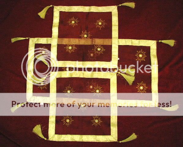 Indian Sari ZARI Silk Table Runner w 2 Placemats India