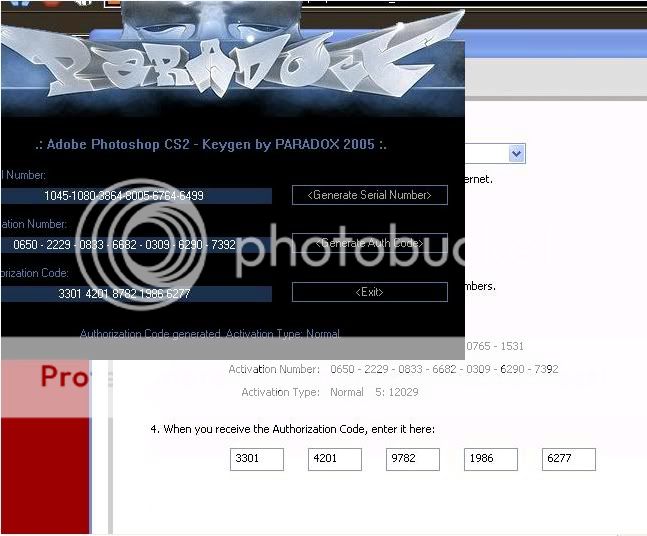 Authorization code for adobe photoshop CS2.