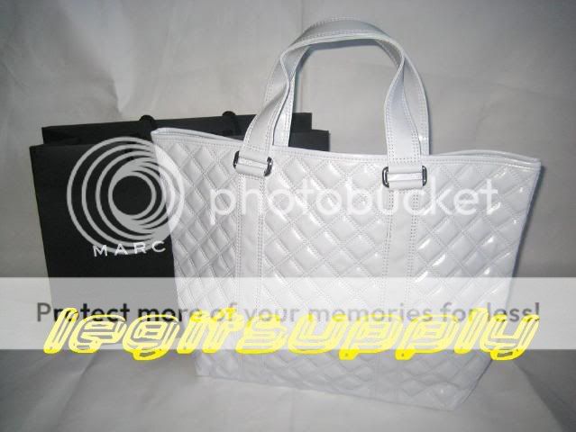 MARC JACOBS Shiny White Quilted Tote Bag Handbag Purse  